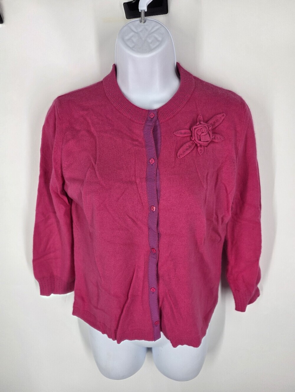 Sigrid Olsen Sport Pink Vintage Cardigan Flower Rosette Small